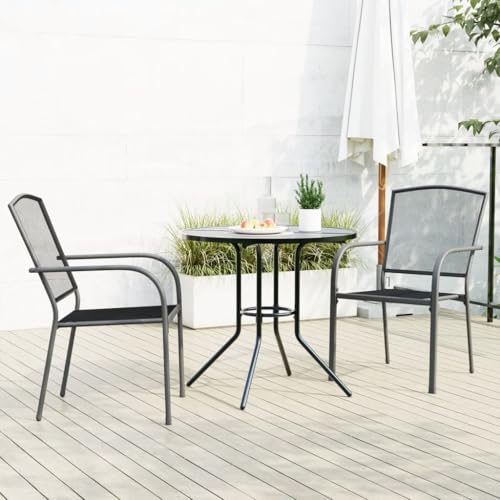 Woonisher Gartenstuhl-Set 3-TLG. Stapelbar Pulverbeschichteter Stahl Rattan gartenmöbel Set von Woonisher