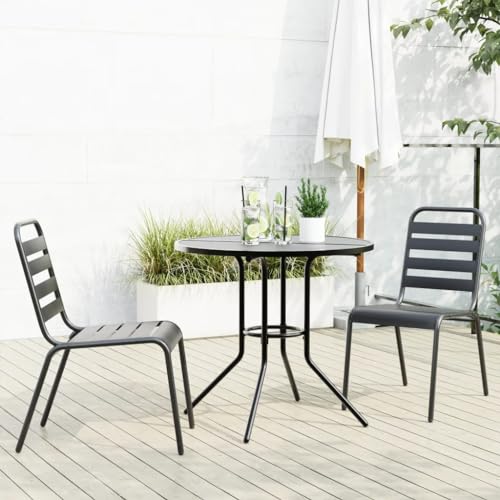 Woonisher Gartenstuhl-Set 3-TLG. Stapelbar Pulverbeschichteter Stahl Rattan gartenmöbel Set von Woonisher