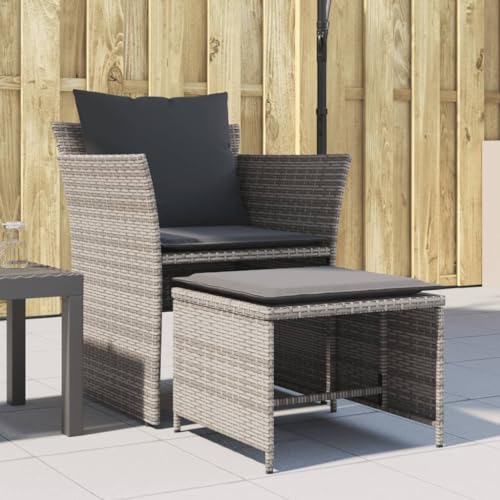 Woonisher Gartenstuhl mit Fußhocker Grau Poly Rattan Rattan gartenmöbel Set von Woonisher