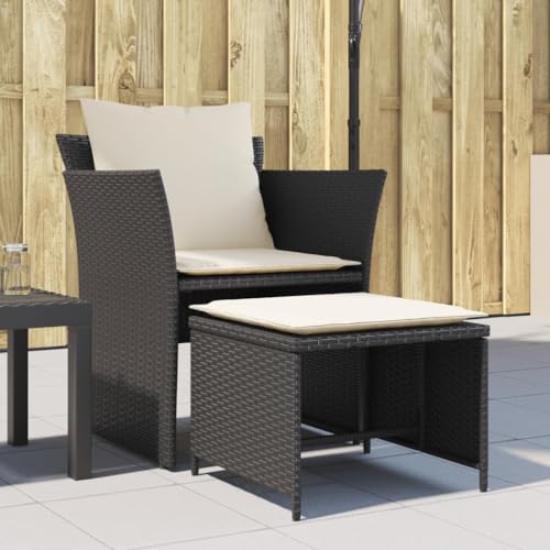 Woonisher Gartenstuhl mit Fußhocker Schwarz Poly Rattan Rattan gartenmöbel Set von Woonisher
