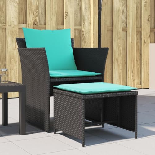 Woonisher Gartenstuhl mit Fußhocker Schwarz Poly Rattan Rattan gartenmöbel Set von Woonisher