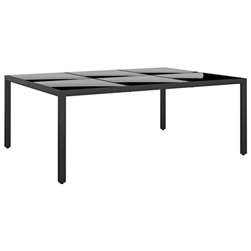 Woonisher Gartentisch 200x150x75 cm Hartglas und Poly Rattan Schwarz Kunststoff gartentisch wetterfest von Woonisher