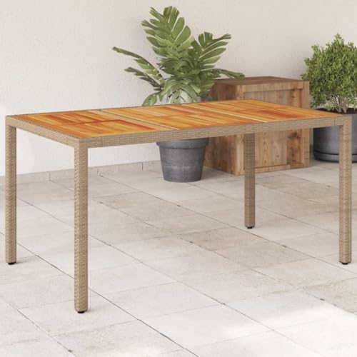 Woonisher Gartentisch Beige 150x90x75 cm Poly Rattan Akazienholz Kunststoff gartentisch wetterfest von Woonisher