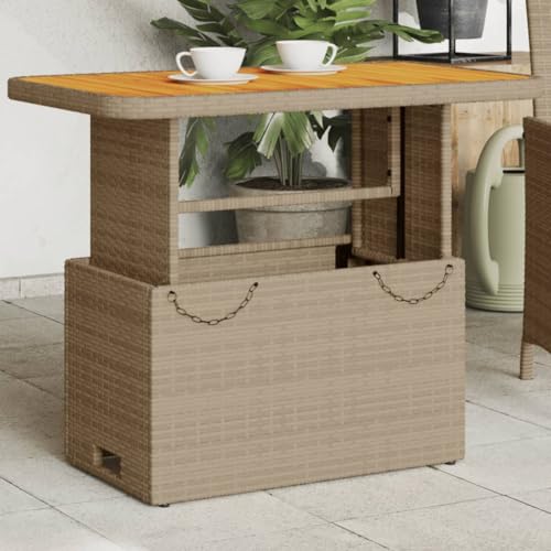 Woonisher Gartentisch Beige 90x55x71 cm Poly Rattan und Akazienholz Kunststoff gartentisch wetterfest von Woonisher