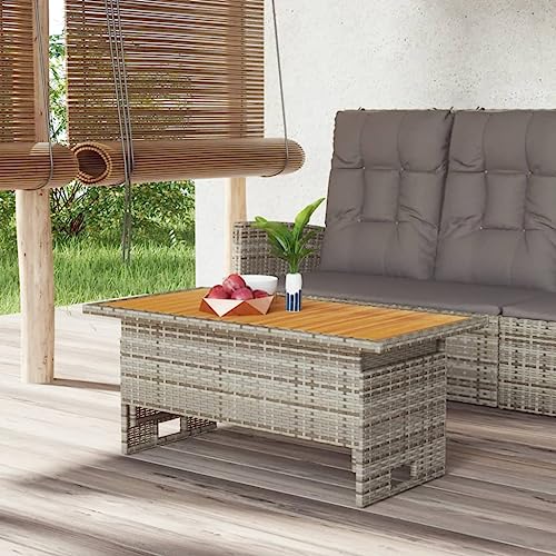 Woonisher Gartentisch Grau 100x50x43/63 cm Akazienholz & Poly Rattan Kunststoff gartentisch wetterfest von Woonisher