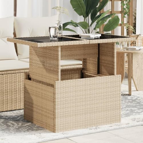 Woonisher Gartentisch mit Glasplatte Beige 100x55x73 cm Poly Rattan Kunststoff gartentisch wetterfest Woonisher Gartentisch mit Glasplatte Beige 100x55x73 cm Poly Rattan Kunststoff gartentisch wetterfest von Woonisher