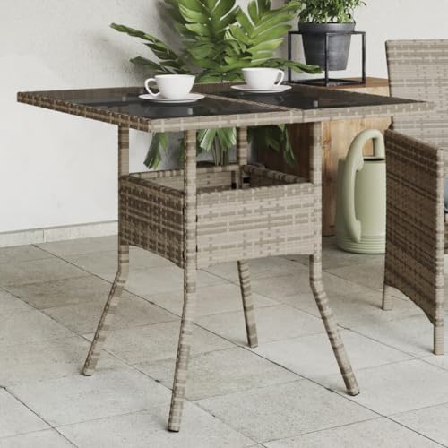 Woonisher Gartentisch mit Glasplatte Grau 80x80x75 cm Poly Rattan Kunststoff gartentisch wetterfest von Woonisher