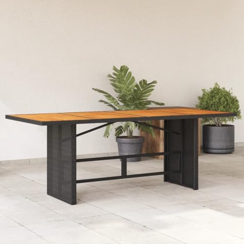 Woonisher Gartentisch mit Holzplatte Schwarz 190x80x75 cm Poly Rattan Kunststoff gartentisch wetterfest von Woonisher