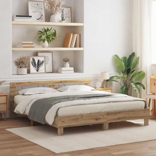Woonisher Holz Bettgestell Artisan Eiche 200x200 cm Massivholz, Modernes Doppelbett Mit LED-Lichtern, Elegantes Design Für Schlafzimmer Woonisher Holz Bettgestell Artisan Eiche 200x200 cm Massivholz, Modernes Doppelbett Mit LED-Lichtern, Elegantes Design Für Schlafzimmer von Woonisher