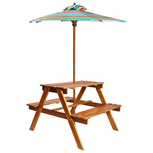 Woonisher Kinder-Picknicktisch mit Sonnenschirm 79x90x60 cm Akazienholz Kunststoff gartentisch wetterfest von Woonisher