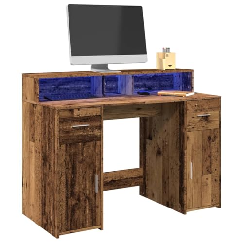 Woonisher LED-Schreibtisch Altholz-Optik 120x55x91 cm Holzwerkstoff Schreibtisch mit stauraum Regal sekretär Woonisher LED-Schreibtisch Altholz-Optik 120x55x91 cm Holzwerkstoff Schreibtisch mit stauraum Regal sekretär von Woonisher