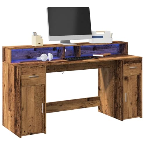 Woonisher LED-Schreibtisch Altholz-Optik 160x55x91 cm Holzwerkstoff Schreibtisch mit stauraum Regal sekretär Woonisher LED-Schreibtisch Altholz-Optik 160x55x91 cm Holzwerkstoff Schreibtisch mit stauraum Regal sekretär von Woonisher