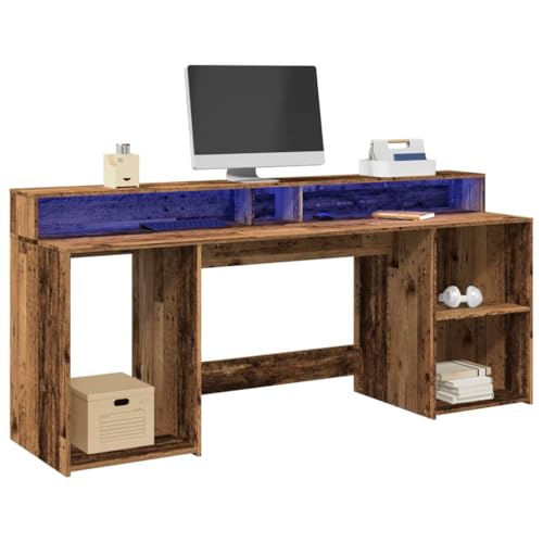 Woonisher LED-Schreibtisch Altholz-Optik 200x55x91 cm Holzwerkstoff Schreibtisch mit stauraum Regal sekretär Woonisher LED-Schreibtisch Altholz-Optik 200x55x91 cm Holzwerkstoff Schreibtisch mit stauraum Regal sekretär von Woonisher