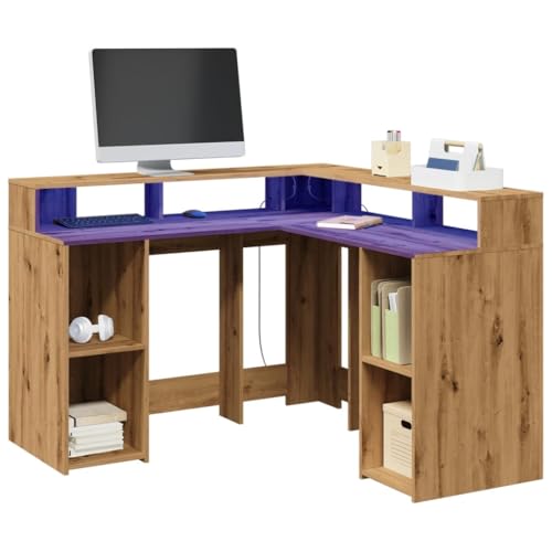 Woonisher LED-Schreibtisch Artisan-Eiche 130x130x91 Holzwerkstoff Schreibtisch mit stauraum Regal sekretär Woonisher LED-Schreibtisch Artisan-Eiche 130x130x91 Holzwerkstoff Schreibtisch mit stauraum Regal sekretär von Woonisher