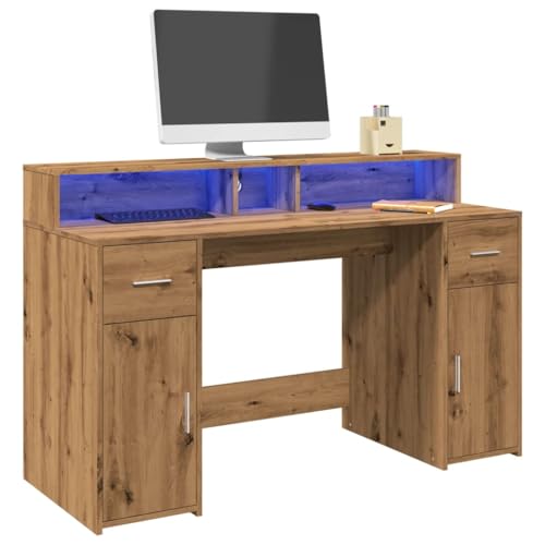Woonisher LED-Schreibtisch Artisan-Eiche 140x55x91 Holzwerkstoff Schreibtisch mit stauraum Regal sekretär von Woonisher