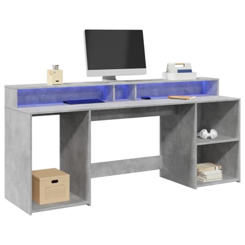 Woonisher LED-Schreibtisch Betongrau 200x55x91 cm Holzwerkstoff Schreibtisch mit stauraum Regal sekretär Woonisher LED-Schreibtisch Betongrau 200x55x91 cm Holzwerkstoff Schreibtisch mit stauraum Regal sekretär von Woonisher