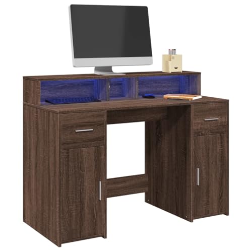 Woonisher LED-Schreibtisch Braun Eichen-Optik 120x55x91 Holzwerkstoff Schreibtisch mit stauraum Regal sekretär Woonisher LED-Schreibtisch Braun Eichen-Optik 120x55x91 Holzwerkstoff Schreibtisch mit stauraum Regal sekretär von Woonisher