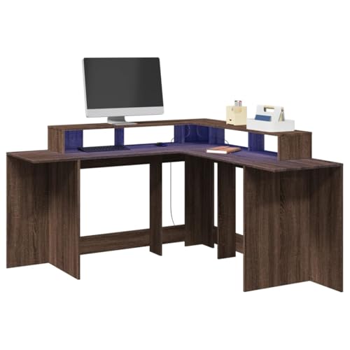 Woonisher LED-Schreibtisch Braun Eichen-Optik 152x152x91 Holzwerkstoff Schreibtisch mit stauraum Regal sekretär Woonisher LED-Schreibtisch Braun Eichen-Optik 152x152x91 Holzwerkstoff Schreibtisch mit stauraum Regal sekretär von Woonisher