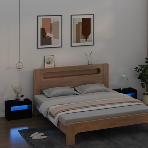 Woonisher Nachttische 2 STK. mit LEDs Schwarz 60x35x40 cm Bed Side Table Bedroom von Woonisher