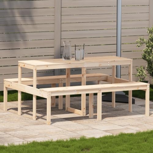 Woonisher Picknicktisch 160x134x75 cm Massivholz Kiefer Kunststoff gartentisch wetterfest von Woonisher
