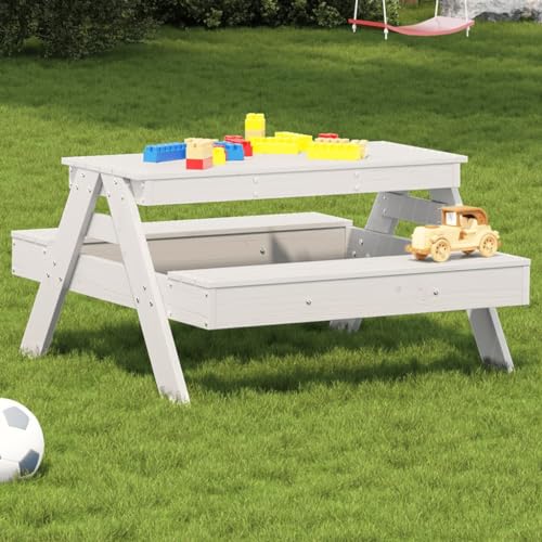 Woonisher Picknicktisch für Kinder Weiß 88x97x52 cm Massivholz Kiefer Kunststoff gartentisch wetterfest von Woonisher