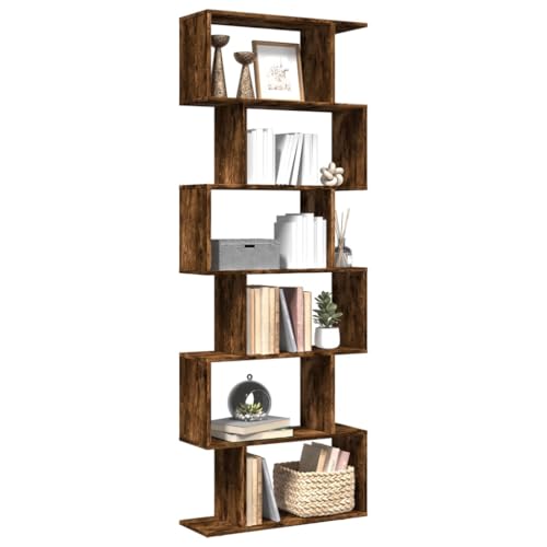 Woonisher Raumteiler-Bücherregal 6 Etagen Räuchereiche 70x24x193 cm bücherregal Holz von Woonisher