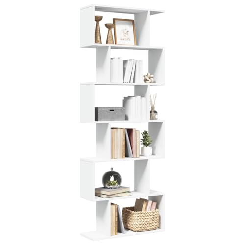 Woonisher Raumteiler-Bücherregal 6 Etagen Weiß 70x24x193 cm Holzwerkstoff bücherregal Holz von Woonisher