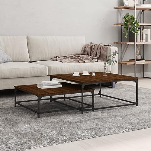 Woonisher Satztische 2 STK. Braun Eichen-Optik Holzwerkstoff Table Basse Salon Petite Table Jardin de von Woonisher