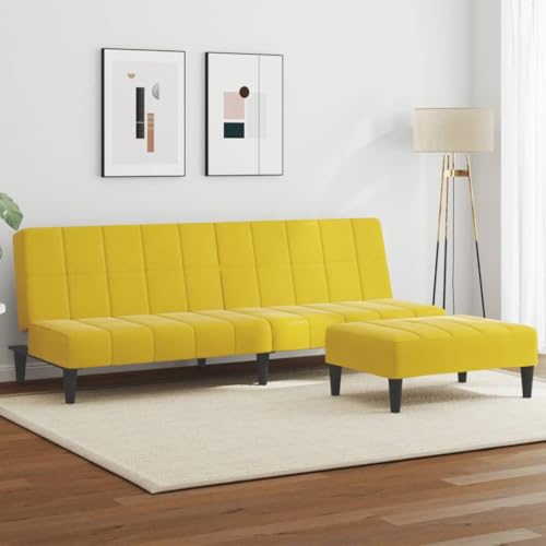 Woonisher Schlafsofa 2-Sitzer mit Fußhocker Gelb Samt von Woonisher