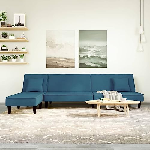 Woonisher Schlafsofa in L-Form Blau 255x140x70 cm Samt von Woonisher