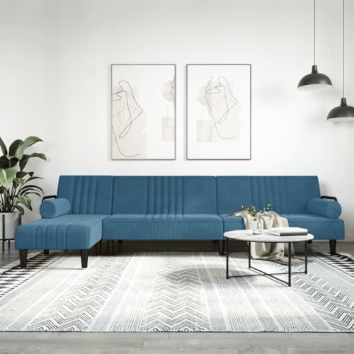 Woonisher Schlafsofa in L-Form Blau 260x140x70 cm Samt von Woonisher