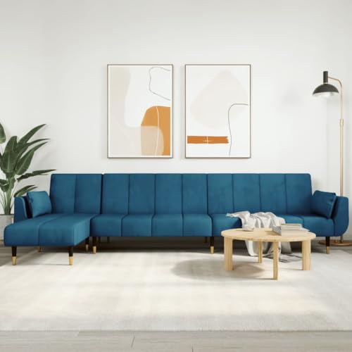 Woonisher Schlafsofa in L-Form Blau 275x140x70 cm Samt von Woonisher