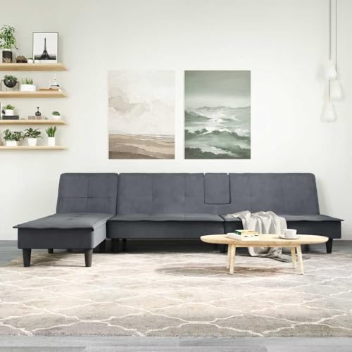 Woonisher Schlafsofa in L-Form Dunkelgrau 255x140x70 cm Samt von Woonisher