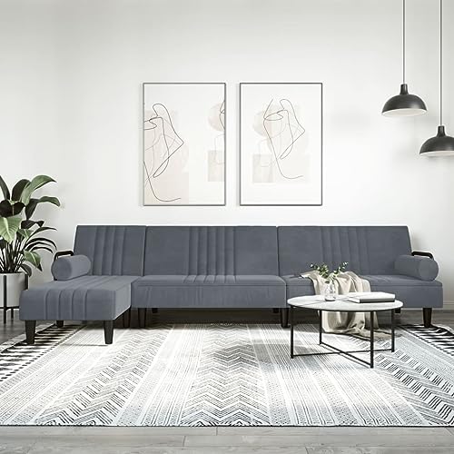 Woonisher Schlafsofa in L-Form Dunkelgrau 260x140x70 cm Samt von Woonisher