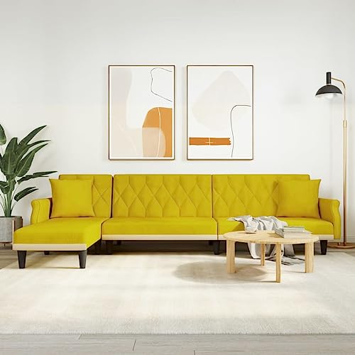 Woonisher Schlafsofa in L-Form Gelb 271x140x70 cm Samt von Woonisher