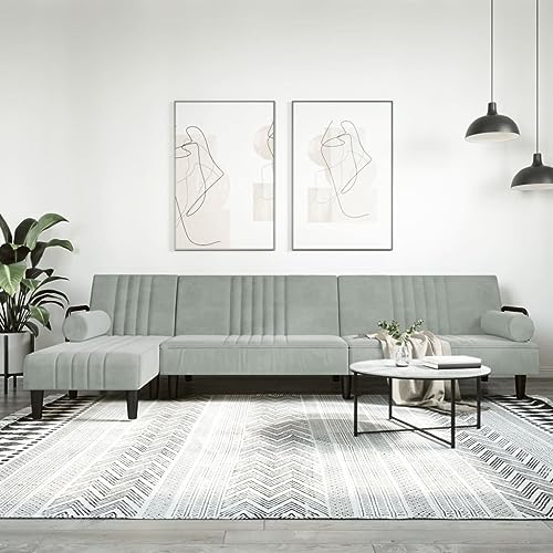 Woonisher Schlafsofa in L-Form Hellgrau 260x140x70 cm Samt von Woonisher