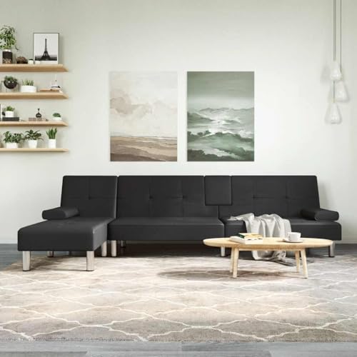 Woonisher Schlafsofa in L-Form Schwarz 255x140x70 cm Kunstleder von Woonisher