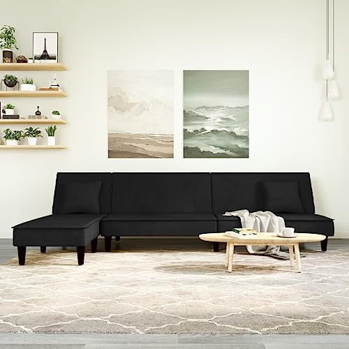 Woonisher Schlafsofa in L-Form Schwarz 255x140x70 cm Samt von Woonisher