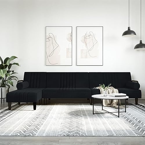 Woonisher Schlafsofa in L-Form Schwarz 260x140x70 cm Samt von Woonisher