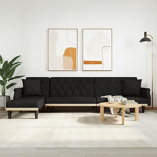 Woonisher Schlafsofa in L-Form Schwarz 271x140x70 cm Samt von Woonisher