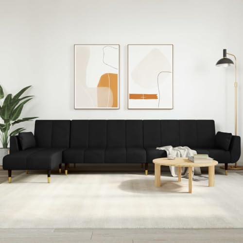 Woonisher Schlafsofa in L-Form Schwarz 275x140x70 cm Samt von Woonisher