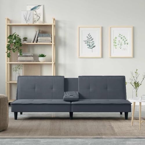 Woonisher Schlafsofa mit Getränkehaltern Dunkelgrau Samt von Woonisher