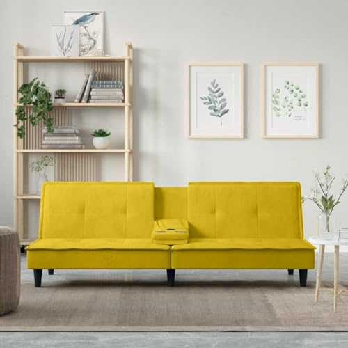 Woonisher Schlafsofa mit Getränkehaltern Gelb Samt von Woonisher