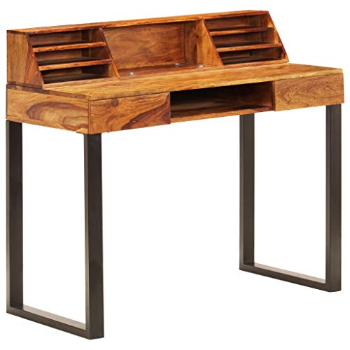 Woonisher Schreibtisch 110 x 50 x 94 cm Massivholz Akazie und Stahl Schreibtisch mit stauraum Regal sekretär von Woonisher