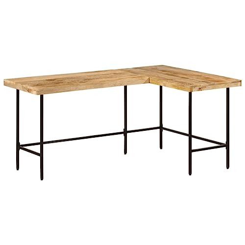 Woonisher Schreibtisch 165x110x77 cm Massivholz Mango und Eisen Schreibtisch mit stauraum Regal sekretär von Woonisher