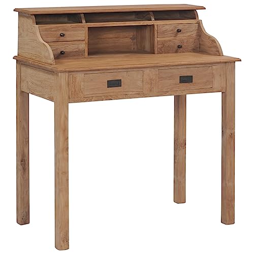 Woonisher Schreibtisch 90x50x100 cm Massivholz Teak Schreibtisch mit stauraum Regal sekretär von Woonisher