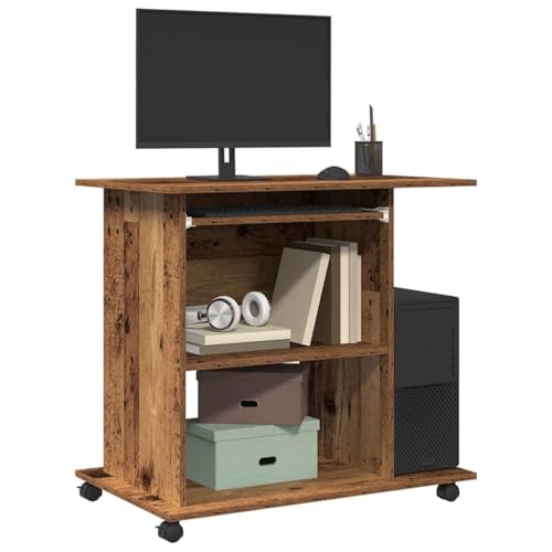 Woonisher Schreibtisch Altholz-Optik 80x50x75 cm Holzwerkstoff Schreibtisch mit stauraum Regal sekretär von Woonisher