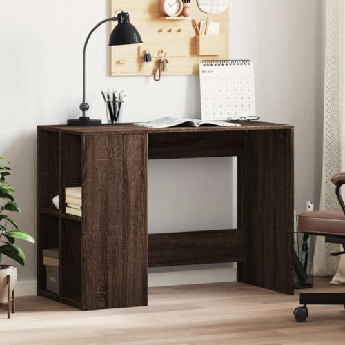 Woonisher Schreibtisch Braun Eichen-Optik 102x50x75 cm Holzwerkstoff Schreibtisch mit stauraum Regal sekretär von Woonisher