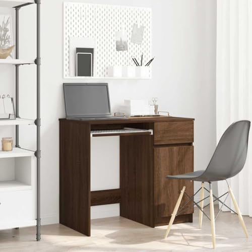 Woonisher Schreibtisch Braun Eichen-Optik 86x49x76 cm Holzwerkstoff Schreibtisch mit stauraum Regal sekretär von Woonisher
