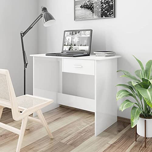 Woonisher Schreibtisch Hochglanz-Weiß 100×50×76 cm Holzwerkstoff Schreibtisch mit stauraum Regal sekretär von Woonisher